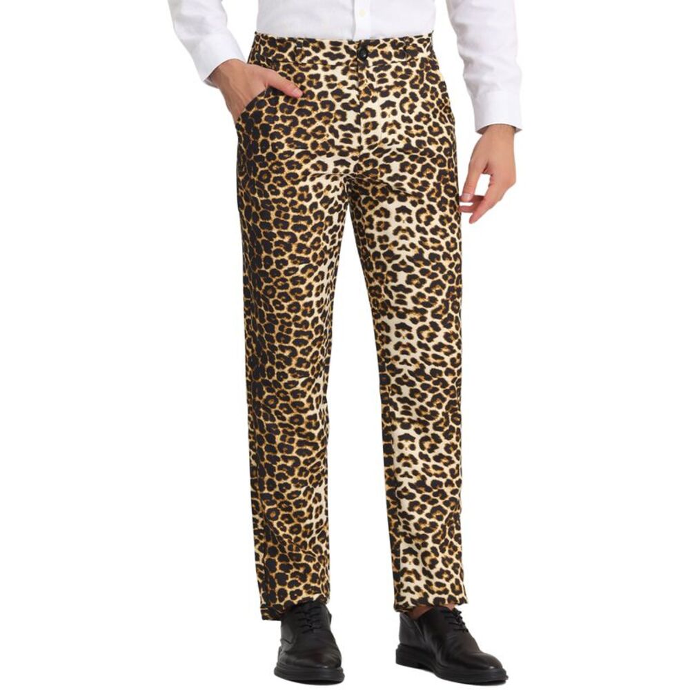 Animal Printed Pants Flat Front Party Prom Dress Pants Leopard Print